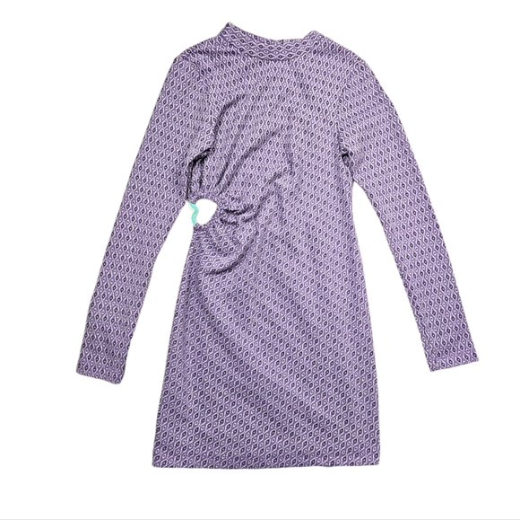 🌞ZARA Jaquard Long Sleeve Cut-out Open Back Mini Dress Purple Retro Geometric - Picture 10 of 14